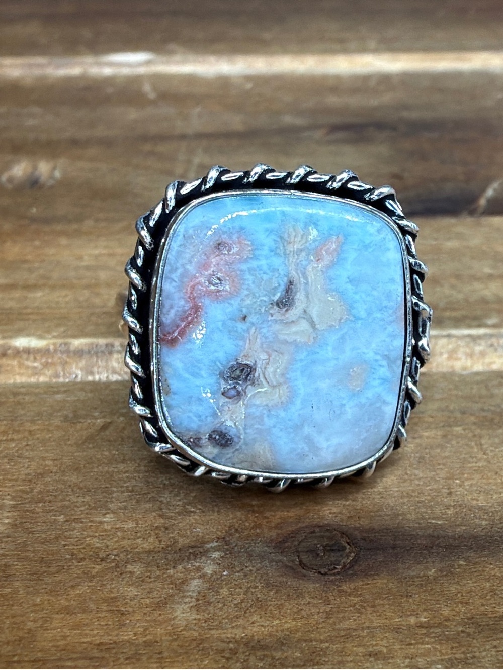 Southwestern Larimar Gemstone Ring Size 9 Vintage Style BohoSilver 925 Plated